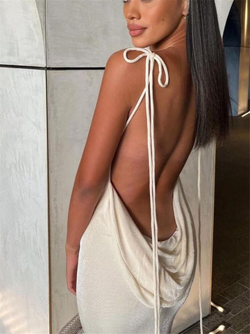 Tossy Women Sexy Swing Collar Backless Sleeveless Maxi Prom Dress Drawstrings Elegant Bodycon Solid Party Dresses 2025 Summer